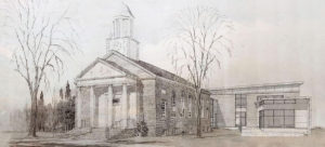 Line drawing of Historic Town Hall and the new Pierson Library
