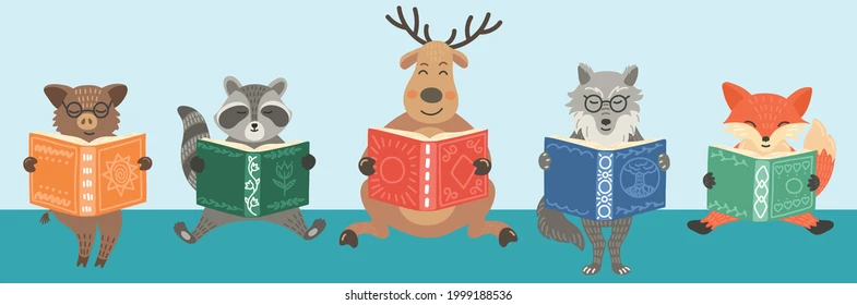 cute-woodland-animals-read-books-260nw-1999188536