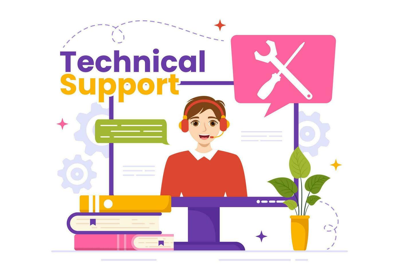 technical-support-system-illustration-with-software-development-customer-service-and-technology-help-in-flat-cartoon-hand-drawn-templates-vector
